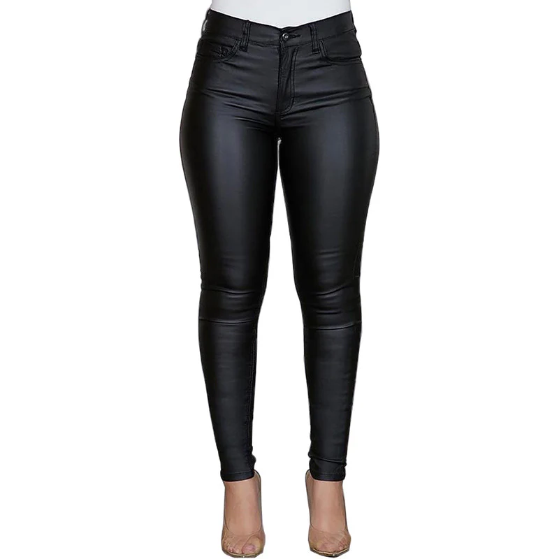 New Fashion Sexy High Waist Casual Pants Women'S Pu Leather Pants