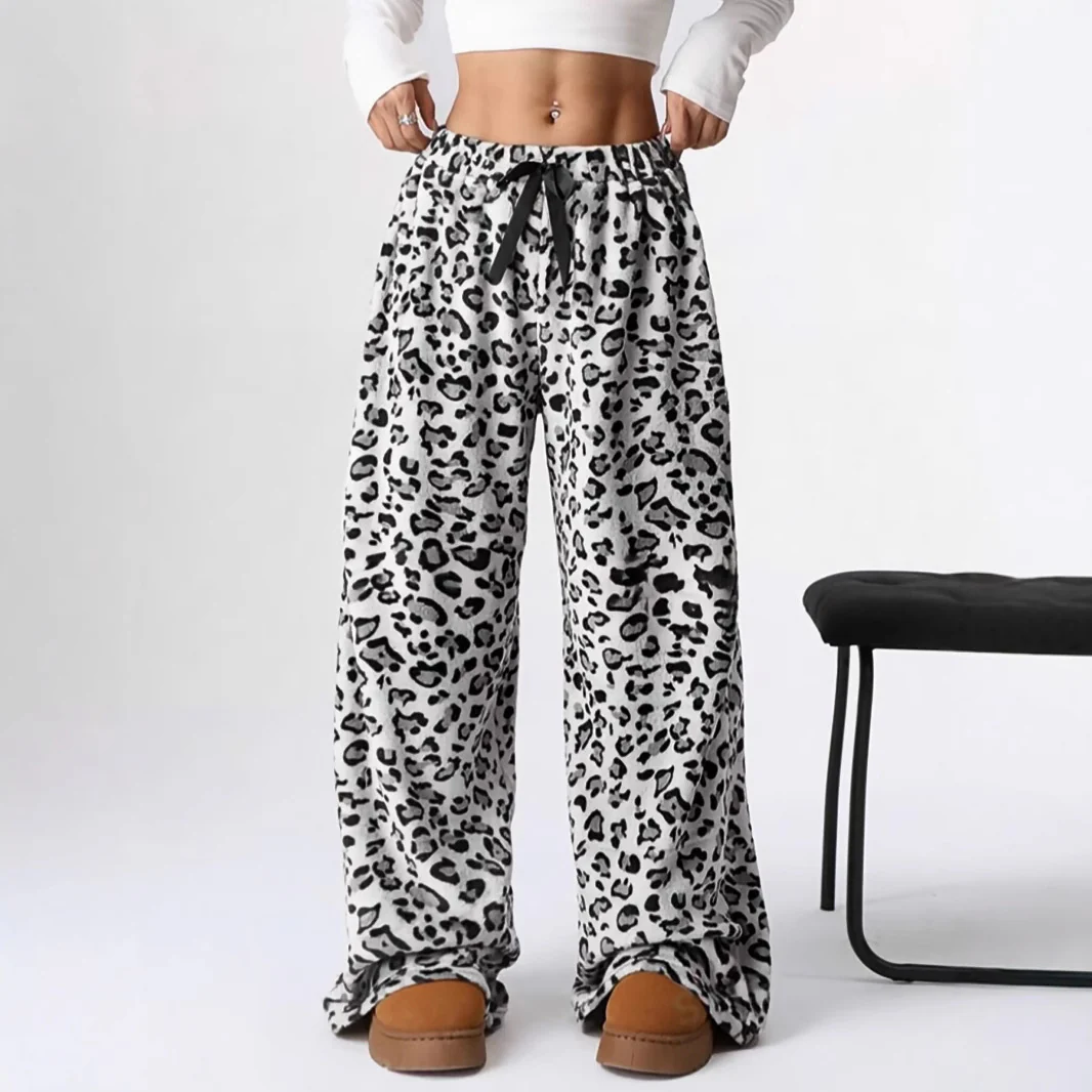 New Fashion Printed Leopard Print Trousers Wide Legs Pants