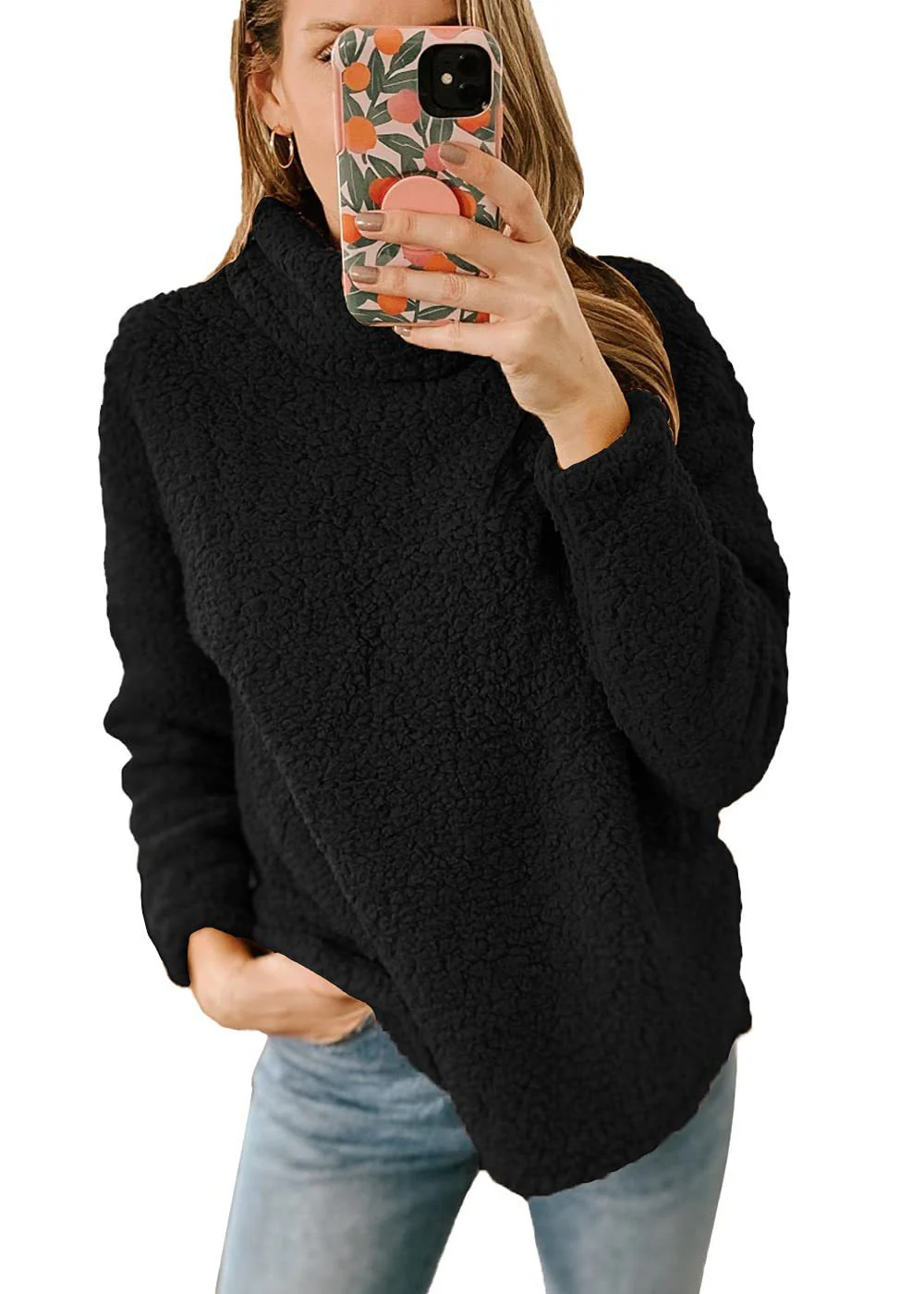 Fur Turtleneck Solid Color Sweatshirt Plush Top