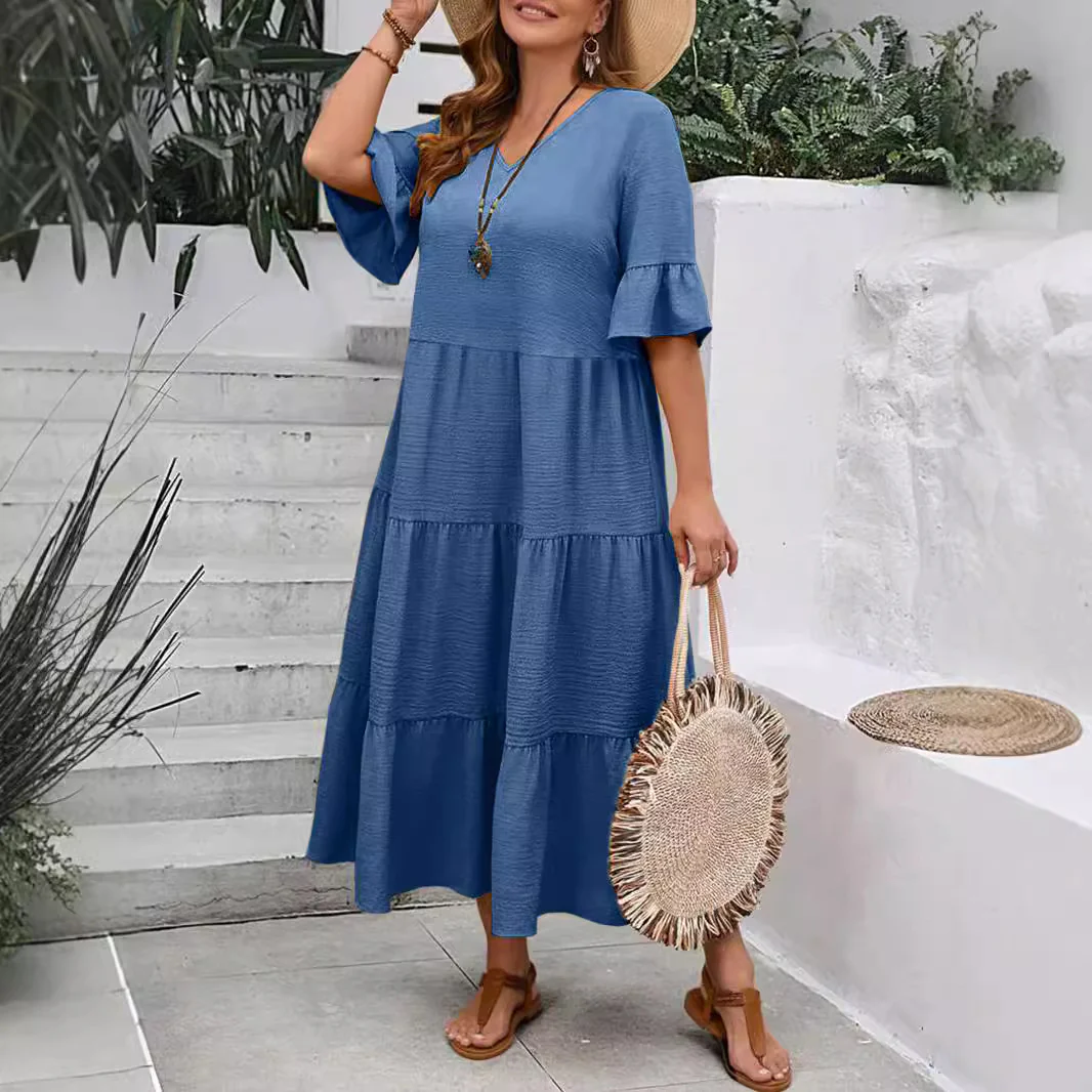 New Model V-Neck Splicing Multi-Color Multi-Code Long Large-Size Dress