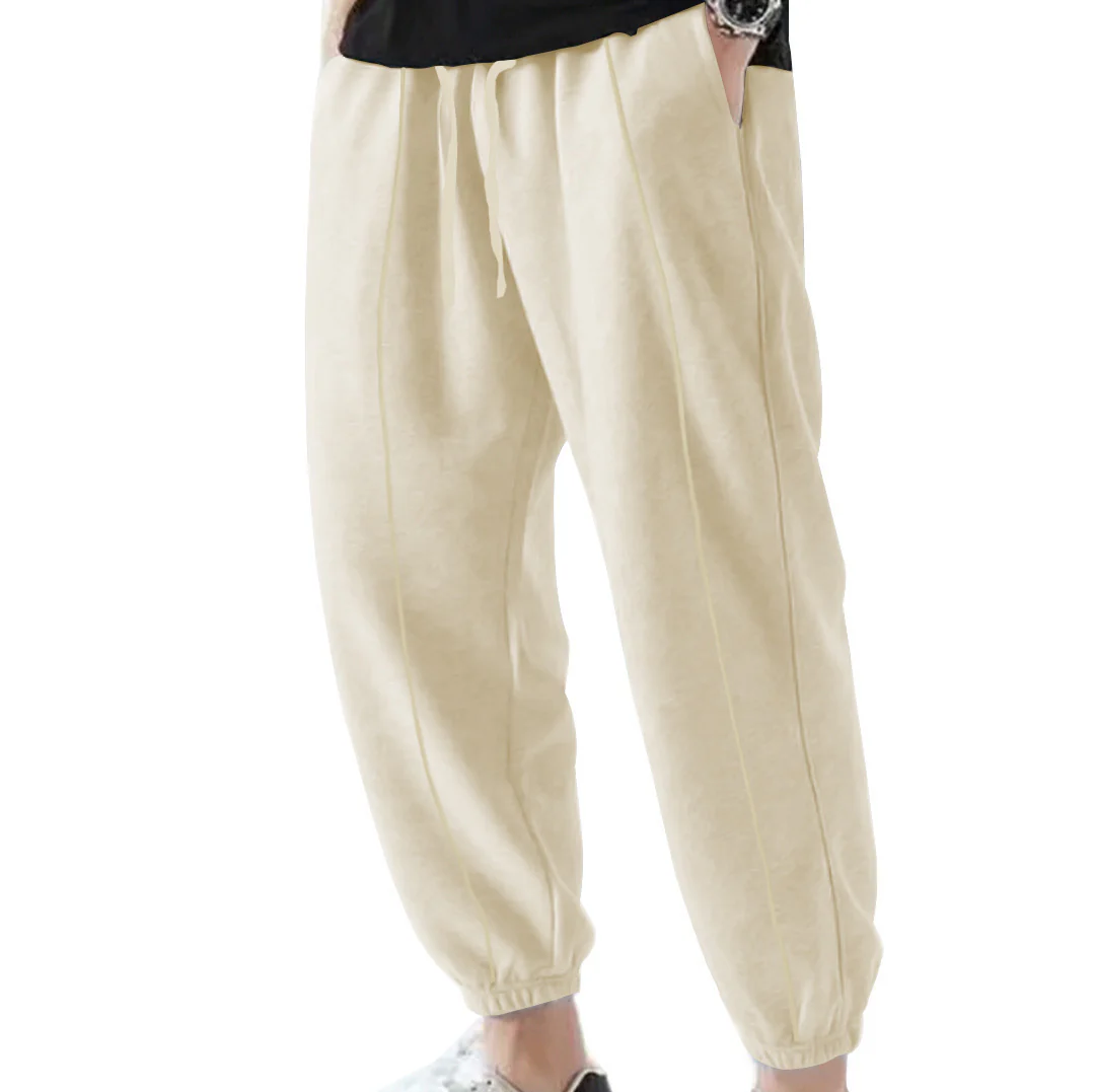 Solid color plus-size men's casual pants, loose lace-up pants