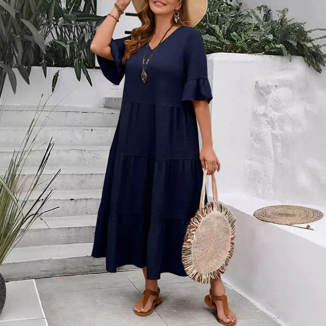 New Model V-Neck Splicing Multi-Color Multi-Code Long Large-Size Dress