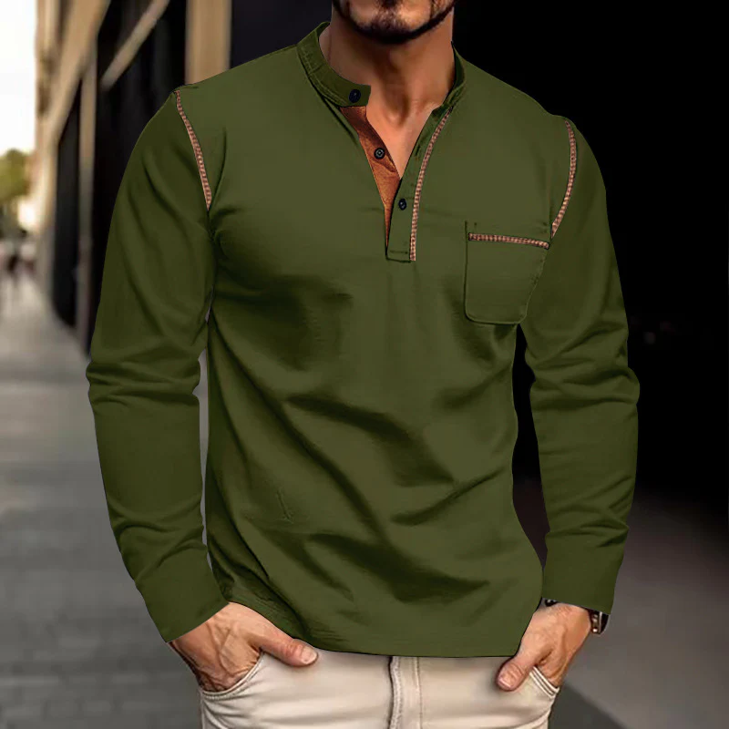 Men's long-sleeved stand-up Polo shirt