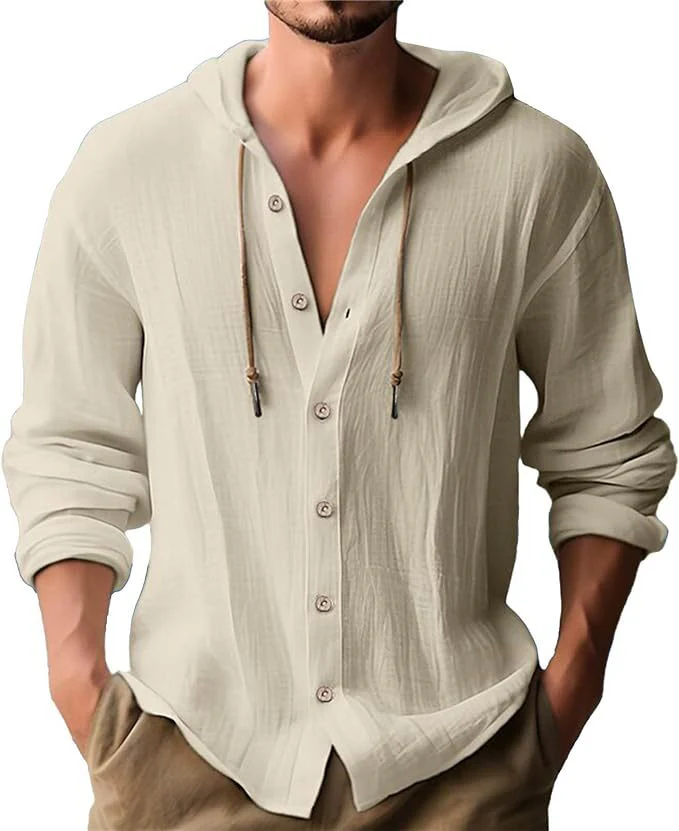 Solid-colored cotton and linen men's top