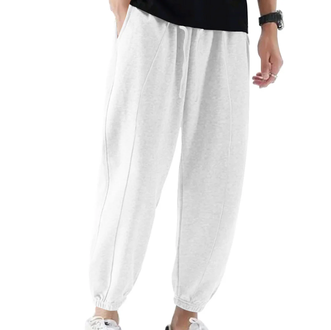 Solid color plus-size men's casual pants, loose lace-up pants