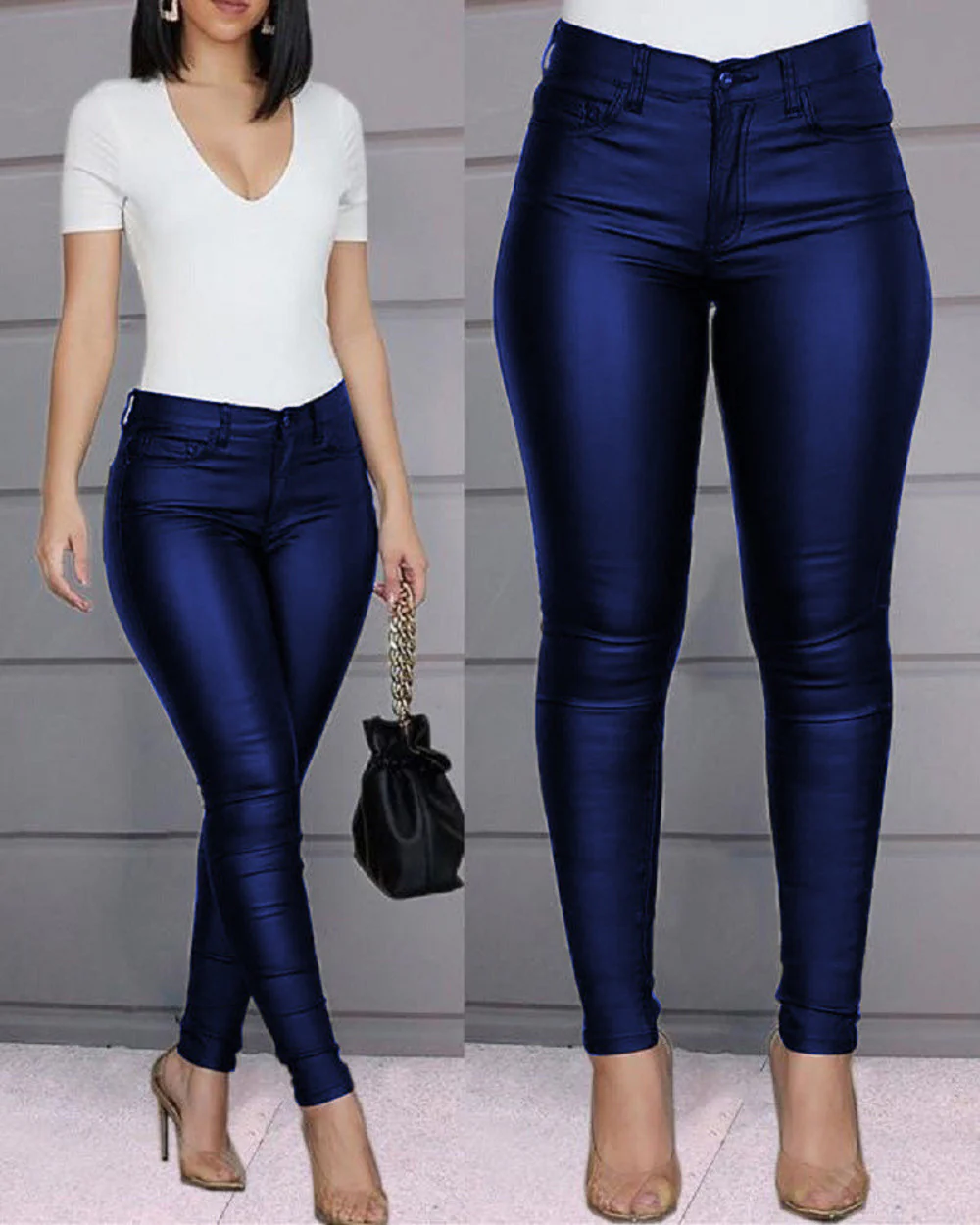 New Fashion Sexy High Waist Casual Pants Women'S Pu Leather Pants